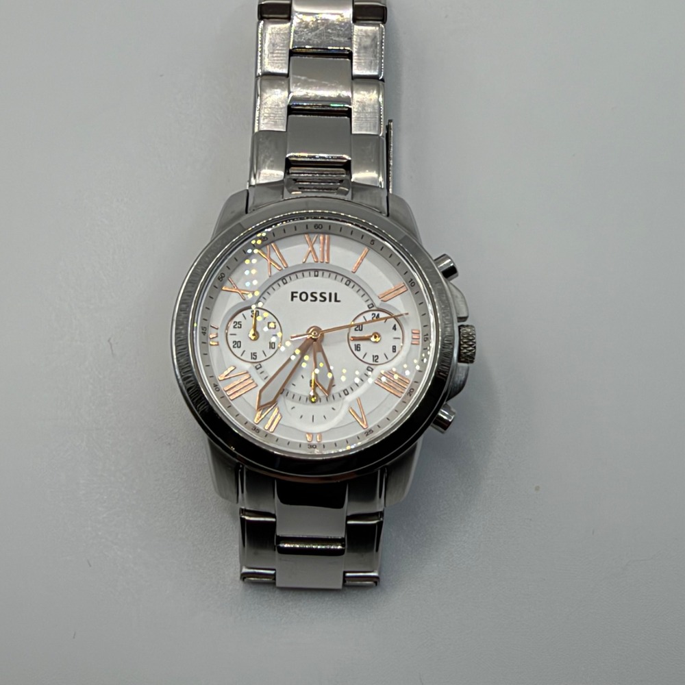 Fossil Chronograph Womens Silver White Rose Gold Watch BQ2180WSET